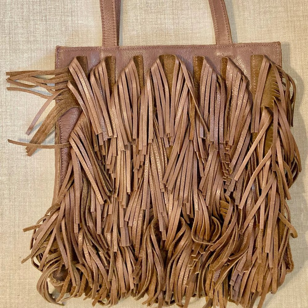 McFadin Brown Leather Fringe Purse/Shoulder Bag